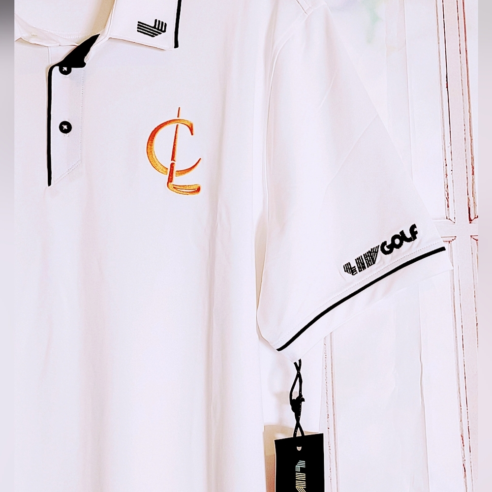 LIV GOLF POLO WHITE WITH GOLD STITCHED LOGO MEN'S SIZE  L - Picture 3 of 6